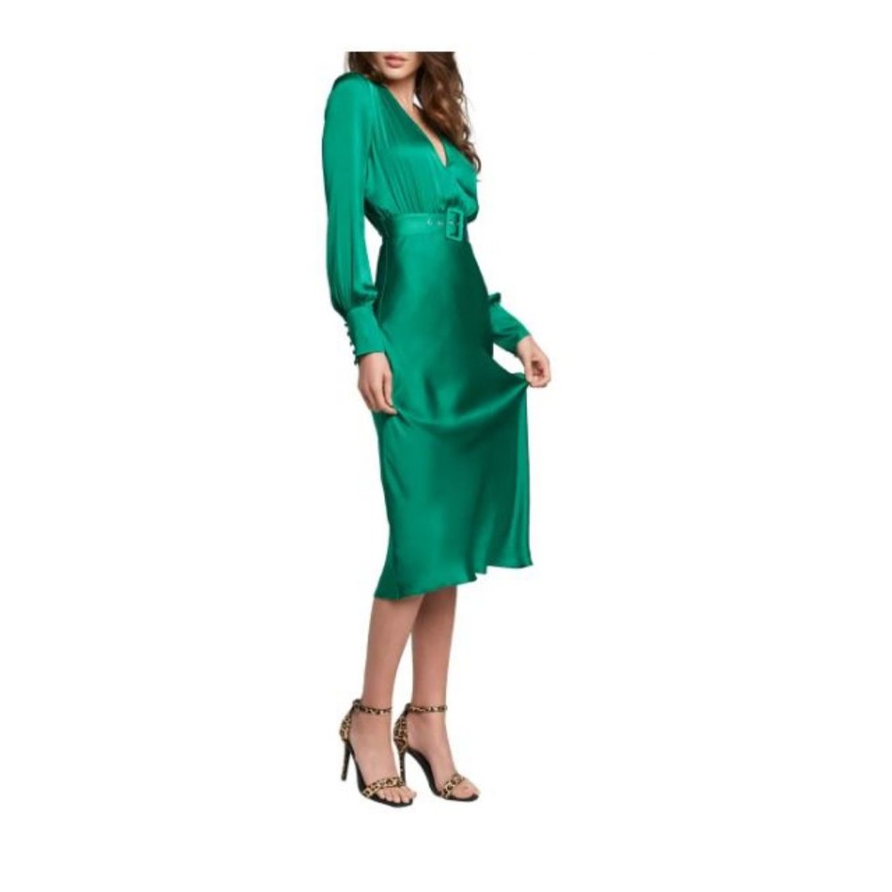 Bardot Belted Satin Midi Dress